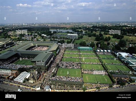 Aerial View Of The Courts And Crowd At The Wimbledon Tennis
