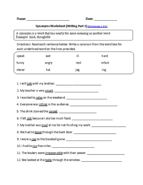 Connotation and denotation worksheet 6th grade intrepidpath www.pinterest.com. Synonyms Worksheet 1 ELA-Literacy.L.6.5cLanguage Worksheet ...