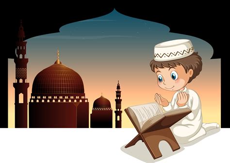 Muslim Boy Praying With Mosque Background 445791 Vector Art At Vecteezy