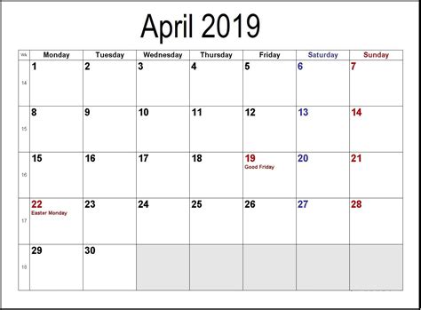 2019 April Calendar Editable With Holidays 2019 Calendar Calendar