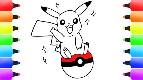 Pikachu On The Pokeball Pokemon Drawings And Coloring Pages For Kids
