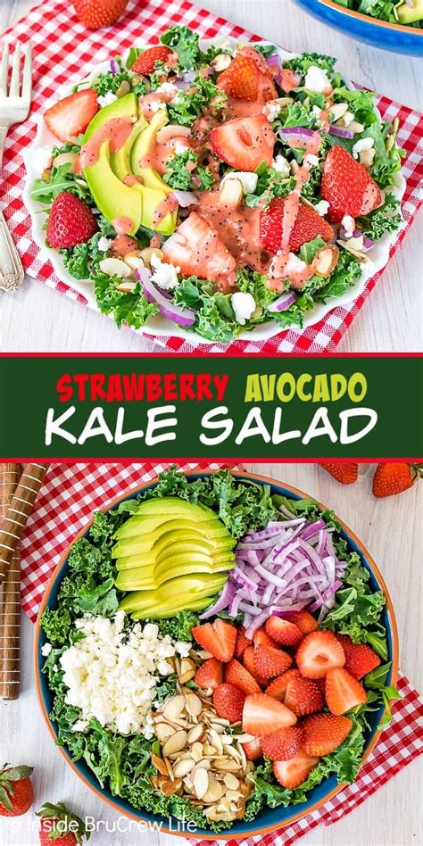 Strawberry Avocado Kale Salad A Big Bowl Of Kale Topped With