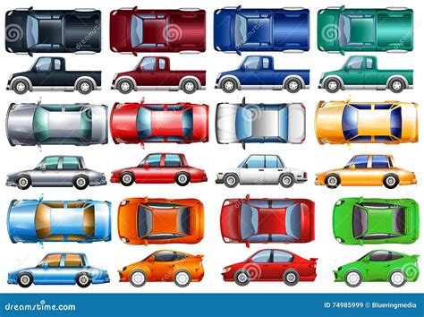 Set Of Cars And Trucks In Many Colors Stock Vector Illustration Of
