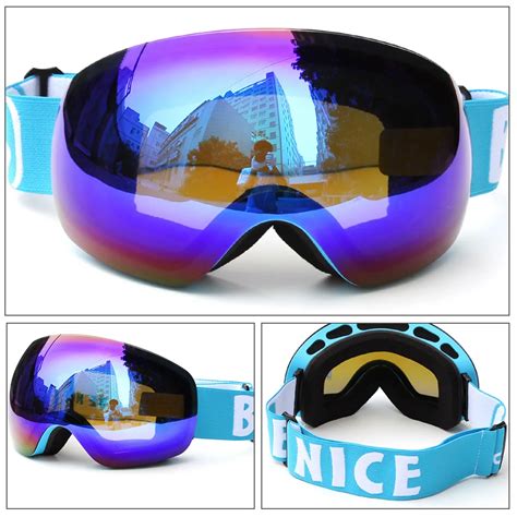 Benice Winter Ski Goggles Uv400 Protection Dual Lens Snowboard Goggles Spherical Snow Skating