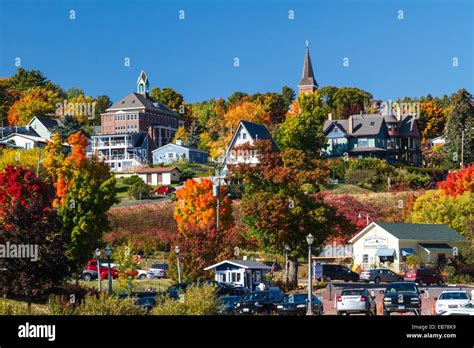 Homes On The Hillside With Fall Foliage Color Overlooking Bayfield