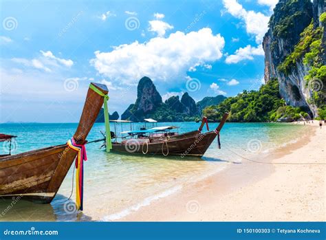 Long Tail Boat Tropical Beach Krabi Thailand Stock Image Image Of