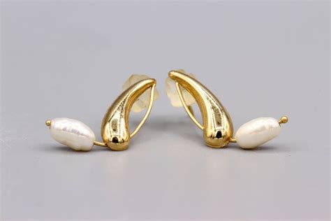 Jcm Kt Earrings Yellow Gold And Pearl Freshwater Pearls Etsy In