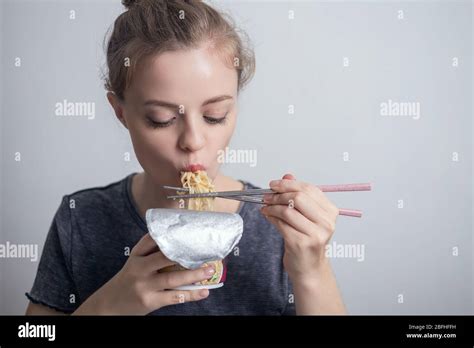 Young Girl Eating Bowl Noodles Hi Res Stock Photography And Images Alamy