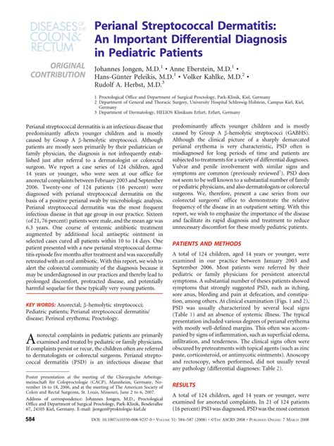 Perianal Streptococcal Dermatitis In Adults