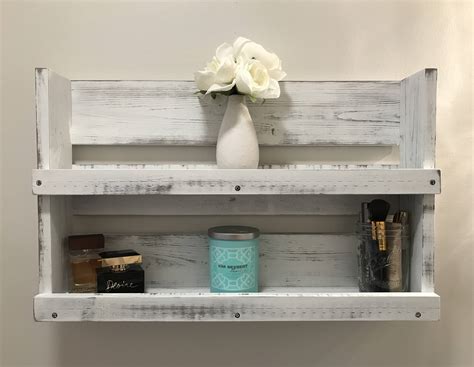 Wall mounted and floating shelves(25). Rustic white distressed wood bathroom shelf Farmhouse decor