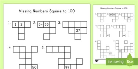 Missing Numbers Hundred Square Math Puzzles Teacher Made