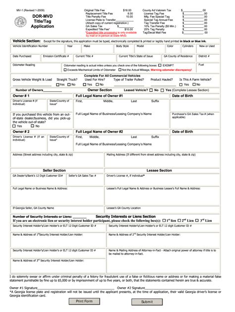 Ga Mv 1 2009 Fill And Sign Printable Template Online Us Legal Forms