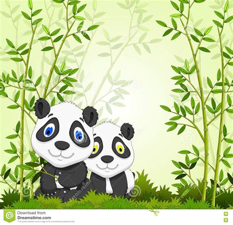 Funny Cartoon Panda With Bamboo Forest Background Stock