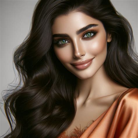 Stunning Middle Eastern Woman With Long Dark Brown Hair Orange Silk