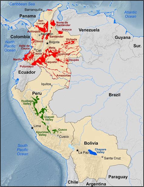 Map Outlining Each Of The Known South American Coca Growing Regions