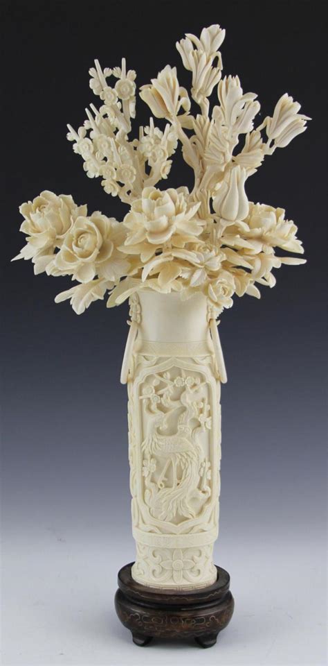 Lot Chinese Carved Ivory Flower Vase