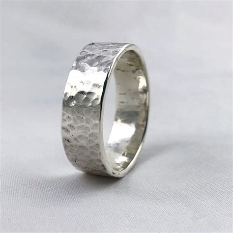 Hammered Silver Ring Solid Sterling Silver Rustic Mens Womens