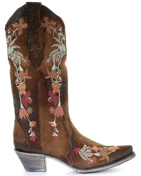 Corral Womens White Floral Embroidered Western Boots Snip Toe Boot Barn