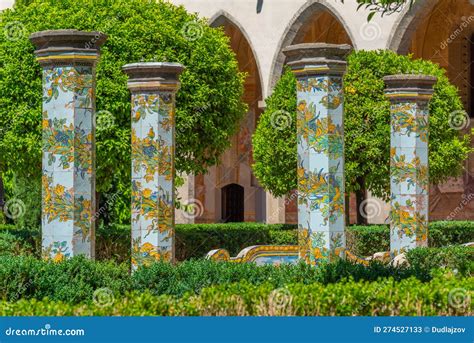 colorful columns at the cloister of santa chiara in naples ital stock image image of majolica
