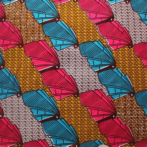 Turquoise And Pink Shields Ankara 1 Yard African Print Fabric Ankara
