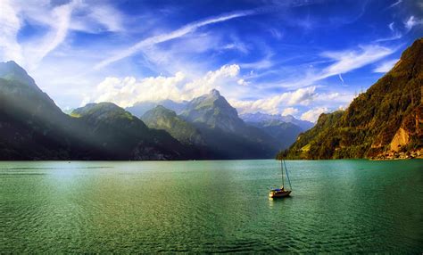 Nature Landscape Mountain Lake Clouds Mist Morning Alps