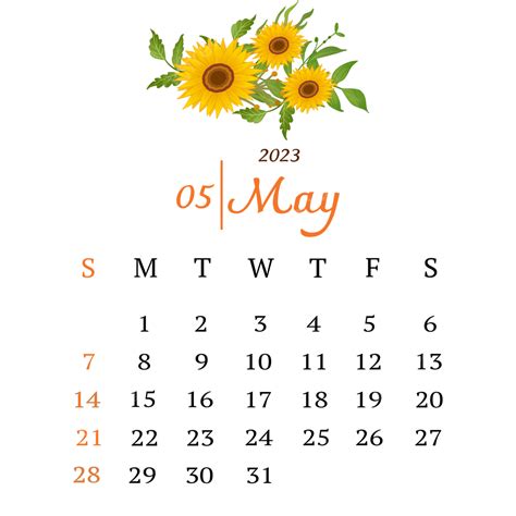 Calendário Maio 2023 Com Girassóis Png Calendário Maio 2023 Maio