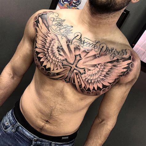 Heaven Chest Tattoos With Clouds And Wings Amazing Design Ideas