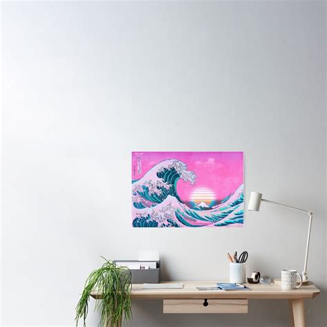 ‘vaporwave Aesthetic Great Wave Off Kanagawa Retro Sunset By Coitocg