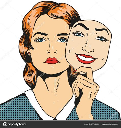 Mujer triste con cara feliz máscara vector icono en blanco vector