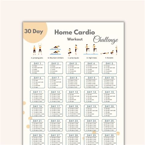 Day Home Cardio Workout Challenge Printable Home Fitness Quick Workout Digital Reshape Body