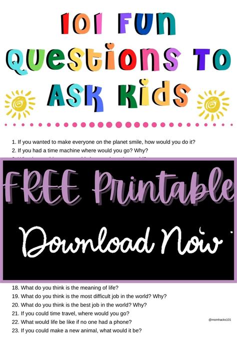 101 Fun Questions To Ask Kids To Know Them Better Mom Hacks 101 Artofit