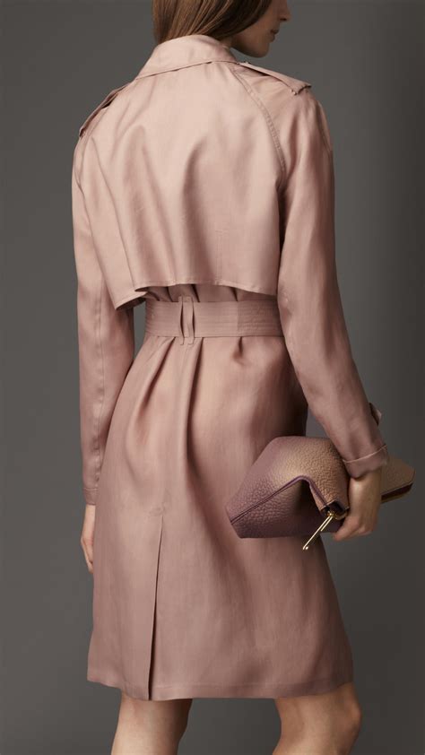 lyst burberry long oversize detail silk trench coat in pink