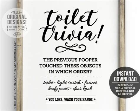 Printable Funny Bathroom Sign Toilet Trivia Game Wash Your Etsy Funny Bathroom Signs