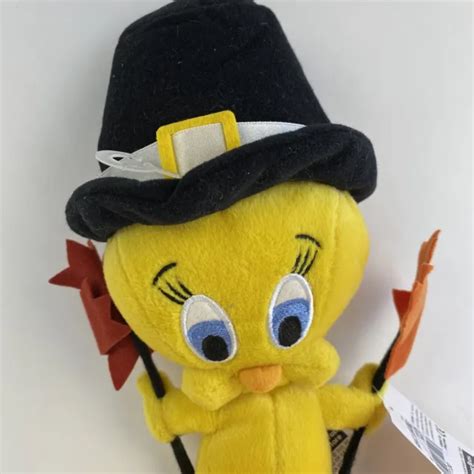Looney Tunes Tweety Bird Thanksgiving Pilgrim W Leaves Plush 8 Warner