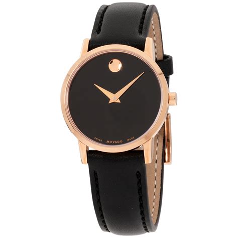 movado museum classic black dial leather strap ladies watch 0607276