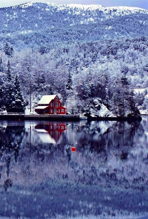 Snowy Cabin On A Remote Lake Winter Wonderland Pinterest Remote