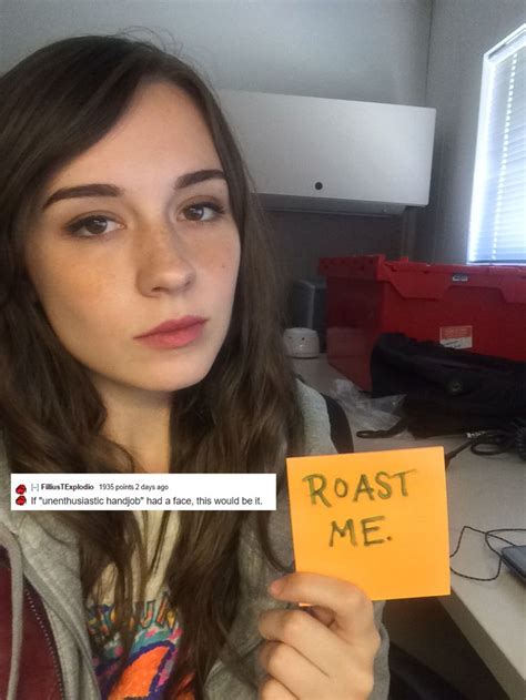 A Woman Holding Up A Post It Note With The Words Roast Me Written On It