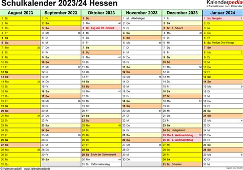 Schulkalender 2023/2024 Hessen für PDF
