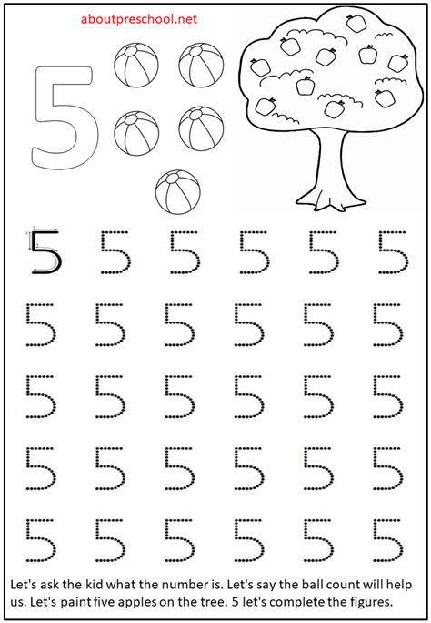 Number 5 Preschool Easy Number Learning Matematik çalışma Sayfası