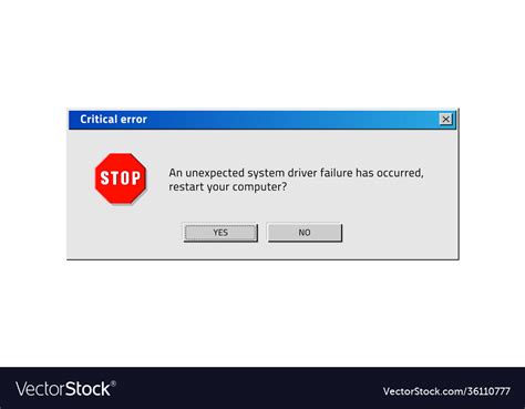 Old Computer Window Popup Critical Error System Vector Image