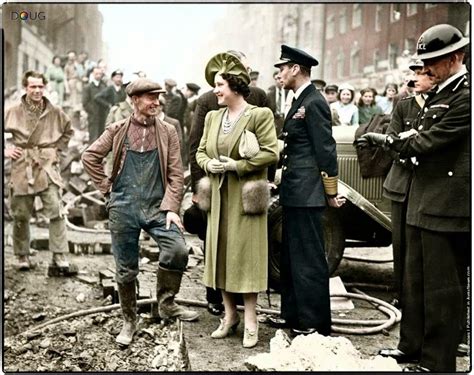 Wwii Colorized King George Vi And Queen Elizabeth Visiting Bomb
