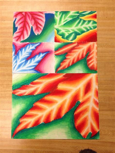 Warm Vs Cool Oil Pastel Leaves Art Paint Project Drawing