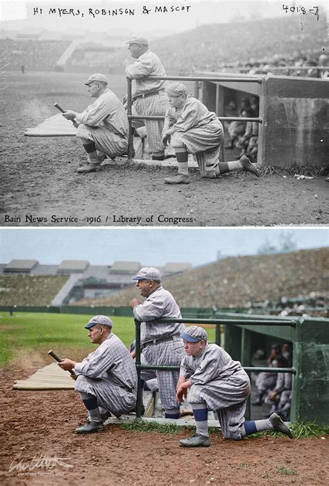An Old Time Baseball Game Is Being Played On The Field And In The Dugout