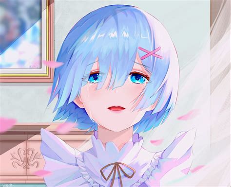 Rem Re Zero Blue Hair Blue Eyes Hair Ornament Crying Blushing Anime Girls Re Zero Kara