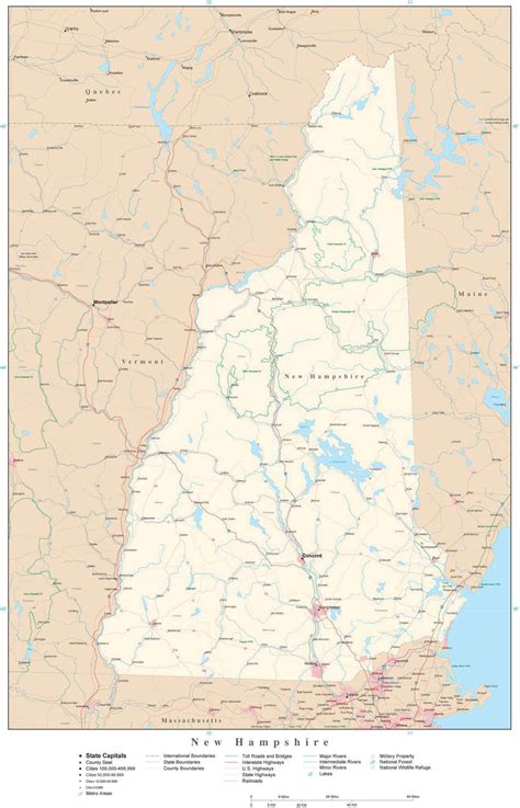 New Hampshire Detailed Map In Adobe Illustrator Vector