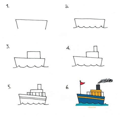 Simple maunlad na bansa drawing : 19_steamboat | Leer tekenen, Thema, Tekenen
