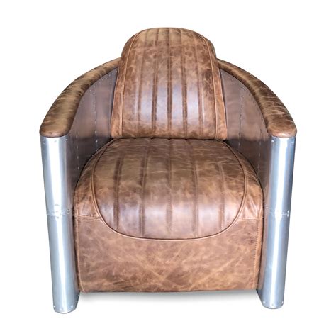 Aviator Bullet Chair Genuine Leather Modern Swivel Base Armchair