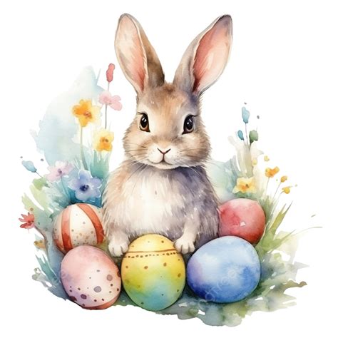 Watercolor Easter Bunny With Easter Eggs Bunny Rabbit Animal Png