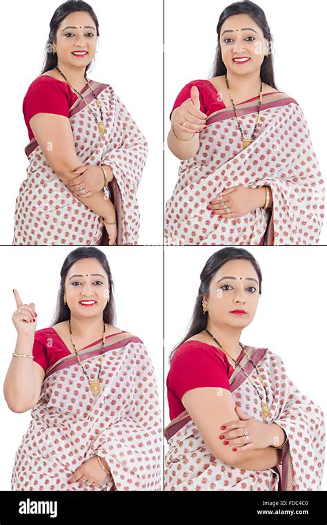 1 Indian Middle Class Woman Standing Different Pose Facial Expression Montage Picture Stock