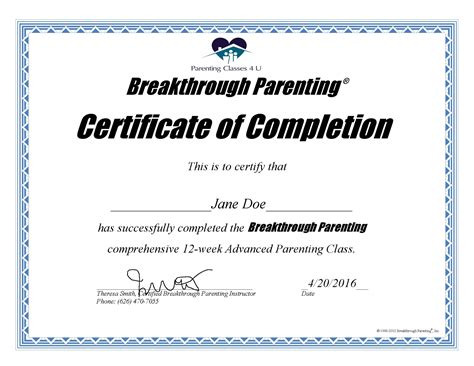 Parenting Class Certificate Of Completion Template Free 8 Recent Designs